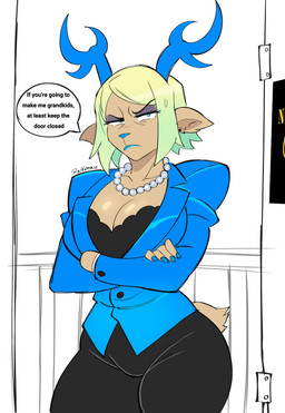 angry big_breasts breasts crossed_arms eyelashes eyeshadow female long_eyelashes looking_at_viewer makeup mature_female piercing purple_eyeshadow shocked solo tear_trough thick_thighs tawman_art deltarune undertale_(series) carol_holiday deer mammal absurd_res hi_res