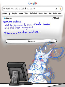 annoyed anthro antlers athletic_wear belly_blush big_breasts big_ears blush bodily_fluids body_blush bottomwear breasts cheek_tuft cleavage clothed clothing computer corset cross-popping_vein crossed_arms electronics facial_tuft female gym_bottomwear gym_shorts heart_symbol horn in_heat lingerie off_shoulder pursed_lips scut_tail short_tail shorts skirt sweat tail tail_motion tailwag text topwear tuft what inkdoll google google_gemini google_search hybrid jackelope lagomorph leporid mammal rabbit english_text meme sketch