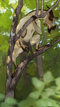 black_teats black_udders bodily_fluids caprine_teats caprine_udders female feral forest genital_fluids peeing plant semi-anthro solo teats tree udders urine what technesaurus alpine_goat bovid caprine domestic_goat goat mammal absurd_res hi_res trans_(lore)