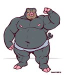 2_toes 3_fingers anthro belly blue_clothing blue_underwear blush blush_lines clothing curled_tail feet fingers fist flexing flexing_pecs grey_body male mostly_nude musclegut muscular muscular_anthro muscular_male navel nipples pecs pink_nipples pink_nose simple_background solo standing tail toes underwear white_background manlyster nintendo pokemon generation_9_pokemon lechonk mammal pokemon_(species) suid suina sus_(pig) hi_res