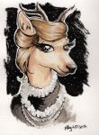 anthro brown_eyes brown_hair clothed clothing dress female hair horn jewelry looking_at_viewer necklace smile solo adlynh deer mammal 2016 bust_portrait portrait