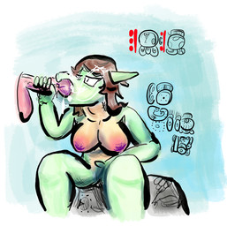 anthro blue_background bodily_fluids brown_hair cum cum_in_mouth cum_inside cum_on_face duo fellatio female genital_fluids green_body hair male male/female maya_script nipples on_rock oral penile pink_nipples rock sex simple_background simple_eyes simulated_traditional_(artwork) sitting sitting_on_rock jimothy_dickerman mythology dragon mythological_creature mythological_scalie scalie wingless_dragon dated digital_media_(artwork) digital_painting_(artwork) digital_watercolor_(artwork) painting_(artwork) signature watercolor_(artwork)