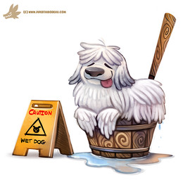 ambiguous_gender bucket cleaning_tool container eyes_closed fur grey_body grey_fur humor mop pun sign simple_background solo text tongue tongue_out visual_pun water white_background white_body white_fur piper_thibodeau canid canine canis domestic_dog mammal digital_media_(artwork) digital_painting_(artwork) english_text painting_(artwork)