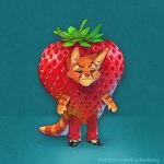 anthro bottomwear clothing costume food food_costume fruit fur male orange_body orange_fur pants plant solo standing strawberry strawberry_costume stripes tail whiskers tracy_j._butler lackadaisy dorian_zibowski domestic_cat felid feline felis mammal 2024