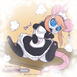 alternate_species anthro apron black_nose blonde_hair button_(fastener) button_eyes clothing dress female gui hair inanimate_transformation maid_uniform plushie plushification semi-anthro solo transformation uniform bose alice_mysz animate_inanimate living_plushie mammal mouse murid murine rodent 1:1 2018 hi_res