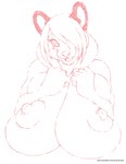 2009 anthro areola big_breasts breast_squish breasts bust_portrait canid canine copyright_symbol deonwolf female fox hair hi_res huge_breasts mammal markings mole_(marking) nipples open_mouth portrait ruby_(deonwolf) sketch solo squish symbol