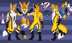 animal_genitalia anthro genitals knot lightning_bolt male sheath solo yellow_body kinsheph thunder_fox canid canine fox mammal absurd_res hi_res model_sheet