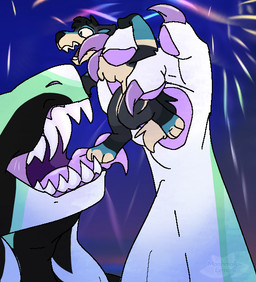 anthro duo fireworks kaishark macro male male/male micro mossfrost_(marshmallowlemons) scared vore marshmallowlemons canid canine canis mammal wolf