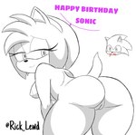 anime_nosebleed anthro bedroom_eyes bent_over big_butt blood bodily_fluids butt butt_grab female hand_on_butt happy_birthday looking_back narrowed_eyes nosebleed seductive solo text thick_thighs rick_lewd sega sonic_the_hedgehog_(series) amy_rose sonic_the_hedgehog eulipotyphlan hedgehog mammal english_text hi_res monochrome