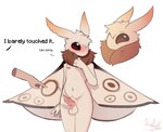 ambiguous_gender animal_genitalia animal_penis anthro anthro_focus balls blush bodily_fluids cum cumshot dialogue disembodied_hand duo ejaculation embarrassed erection fur fur_tuft genital_fluids genitals insect_wings lepidopteran_wings male male/ambiguous male_focus penis premature_ejaculation shy solo_focus text thick_thighs tuft wings ccruelangel arthropod insect lepidopteran moth english_text hi_res signature nonbinary_(lore)