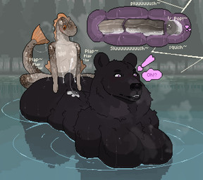 all_fours anthro arm_support bent_over big_butt big_penis black_body blush bodily_fluids butt butt_grab cervical_penetration contact_onomatopoeia cum cum_in_uterus cum_in_vagina cum_inside different_sound_effects duo erection female female_penetrated fog foggy_background forest forward_arm_support from_behind_position fur genital_fluids genitals hand_on_another's_butt hand_on_butt hand_on_partner's_butt humanoid_genitalia humanoid_penis impact_onomatopoeia internal internal_vaginal lake larger_anthro larger_female larger_penetrated long_penis male male/female male_penetrated male_penetrating male_penetrating_female mounting mouth_closed nude onomatopoeia open_mouth outside overweight overweight_female partially_submerged penetration penile penile_penetration penis penis_in_vagina perching_position plant plap repeated_text scales sex sex_in_water simple_background size_difference smaller_anthro smaller_male sound_effects surprised sweat tail text three-quarter_view touching_butt tree uterus vaginal vaginal_penetration vein veiny_penis water wet wet_body wide_hips mertvykhcrows aquatic bear fish mammal digital_media_(artwork) hi_res pixel_(artwork)