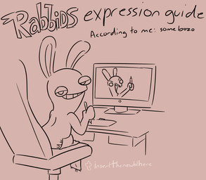 ambiguous_anthro ambiguous_gender anthro bent_arm brown_body brown_eyes brown_teeth buckteeth chair computer_monitor desk drawing_pen drawing_tablet empty_eyes furniture half-closed_eyes holding_drawing_pen how-to long_ears mitten_hands narrowed_eyes no_eyebrows noseless nude_ambiguous nude_anthro office_chair on_chair right-handed simple_background sitting sitting_on_chair smile smiling_at_viewer smug_grin solo table teeth text tumblr_logo insert-thenewbl-here raving_rabbids rayman_(series) tumblr ubisoft lagomorph mammal rabbid 2024 artist_name digital_drawing_(artwork) digital_media_(artwork) english_description english_text sketch
