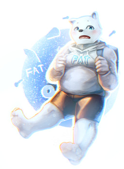 anthro backpack blush clothed clothing looking_at_viewer male open_mouth overweight overweight_anthro overweight_male solo dona908 bear mammal polar_bear ursine hi_res