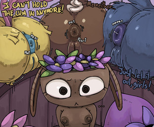 anthro anus big_butt blue_body blue_fur bodily_fluids breasts brown_body brown_fur butt cum cum_in_ass cum_inside dialogue eng female flower fur gape_fart genital_fluids genitals group imminent_disaster multicolored_body pinata plant puffy_anus small_breasts tail text vulva yellow_body scrambledeve blushcrunch_studio dandy's_world roblox bassie_(dandy's_world) cocoa_(dandy's_world) eclipse_(dandy's_world) yatta_(dandy's_world) animate_inanimate canid canine canis lagomorph leporid living_pinata mammal rabbit wolf english_text