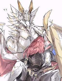 ambiguous_gender bodily_fluids duo female female/ambiguous feral fingering genital_fluids genitals gold_accents grey_body grey_scales horn membrane_(anatomy) membranous_wings question_mark red_membrane scales simple_background vaginal vaginal_fingering vaginal_fluids vulva white_background wings yellow_horn negativezm617 capcom monster_hunter elder_dragon malzeno primordial_malzeno scalie 2026 colored digital_drawing_(artwork) digital_media_(artwork) shaded sketch