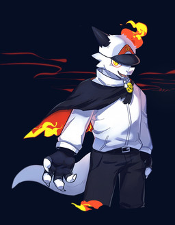 anthro black_cape black_clothing black_horn bottomwear cape clothed clothing facial_horn front_view hat headgear headwear horn male nose_horn open_mouth open_smile pants pupils red_cape red_clothing simple_background slit_pupils smile solo standing tail teeth topwear unsigned white_body white_bottomwear white_clothing white_hat white_headwear white_pants white_topwear yellow_eyes asnnonaka mythology dragon mythological_creature mythological_scalie scalie hi_res portrait three-quarter_portrait