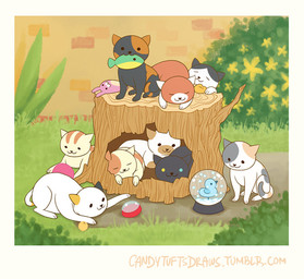 ambiguous_gender brick_wall cat_toy day detailed_background dot_eyes eyes_closed feral flower grass group lying on_front outside paws plant shrub simple_eyes sitting snow_globe text tree_stump wall_(structure) yellow_flower turadulip neko_atsume apricot_(neko_atsume) bandit_(neko_atsume) chip_(neko_atsume) chocola_(neko_atsume) dottie_(neko_atsume) ginger_(neko_atsume) pasty_(neko_atsume) peaches_(neko_atsume) pepper_(neko_atsume) domestic_cat felid feline felis mammal 2017 digital_drawing_(artwork) digital_media_(artwork) flat_colors url