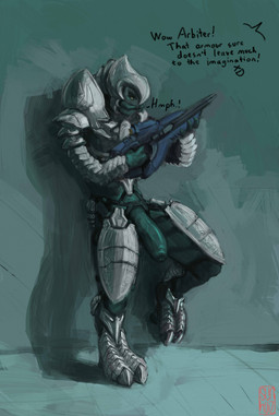 armor being_watched big_penis flaccid foreskin genitals gun holding_gun holding_object holding_ranged_weapon holding_weapon humanoid_genitalia humanoid_penis looking_at_another male mandibles penis plasma_gun ranged_weapon solo text unconvincing_armor unretracted_foreskin weapon sunhuiz halo_(series) microsoft xbox_game_studios arbiter_(halo) thel_'vadam alien sangheili absurd_res english_text hi_res