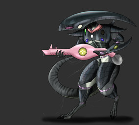 acid ambiguous_gender anthro armor athletic bio_weapon bioluminescence biopunk bodily_fluids claws crosshair_eyes cuirass cuisse dark_body dark_markings dark_scales digitigrade dorsal_tubes glowing greaves green_body grey_stripes gun headgear helmet horror_(theme) insignia iridescent iridescent_armor iridescent_eyes lights long_tail lore markings military pauldron phallic_object phallic_weapon pink_body purple_body purple_scales ranged_weapon rerebrace rifle scales science_fiction soldier solo striped_armor striped_body striped_scales stripes super_soldier tail tan_body tan_scales vambrace visor_helmet warrior weapon davespaceman eververse gigeresque_(genre) lovecraftian_(genre) dothganti_noble_(davespaceman) alien animate_inanimate dinosaur dothganti living_gun living_ranged_weapon living_weapon prehistoric_species reptile saurischian scalie theropod hi_res