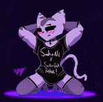 alternative_fashion anthro blush blush_lines choker clothing cross cross_necklace ear_piercing fangs feet fishnet_clothing goth inverted_cross jewelry kneeling large_shirt male necklace piercing solo teeth blacklight_ltd felid feline mammal absurd_res hi_res