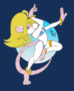 anthro bikini bikini_bottom bikini_top blonde_hair bracelet breasts clothing dancing female fur gold_(metal) gold_jewelry hair jewelry long_hair looking_at_viewer rat_ears rat_tail red_eyes simple_background smile solo swimwear tail two-piece_swimsuit white_body white_fur conditional_dnp pantyranger shannon_(bahumot) mammal murid murine rat rodent alpha_channel hi_res