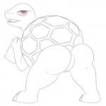 1:1 alternate_species anthro anthrofied anus areola big_breasts boulder breasts butt elemental_creature female generation_1_pokemon genitals golem_(pokemon) half-closed_eyes hi_res huge_breasts looking_at_viewer looking_back mineral_fauna monochrome narrowed_eyes nintendo nipples nude open_mouth pokemon pokemon_(species) posexe presenting presenting_hindquarters pussy red_eyes rock rock_creature side_boob simple_background smile solo teeth white_background