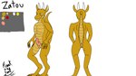 anthro anus butt claws erection genitals horn intersex maleherm nude penis pussy rear_view smile solo tail underbelly yellow_eyes frank_the_tank mythology zatou_syrene dragon kobold mythological_creature mythological_scalie scalie 16:9 hi_res model_sheet widescreen