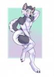 anthro blush clean_diaper clothed clothing diaper embarrassed male solo standing wearing_diaper dracky canid canine canis domestic_dog husky mammal nordic_sled_dog spitz watermark