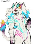 anthro breasts fangs female female_anthro fluffy fluffy_hair fur hair horn kemono muscular muscular_female naturally_censored nude solo teeth white_body white_fur natchan amaverse ikaika chimera kimera absurd_res hi_res