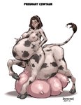 2023 absurd_res bovid bovid_taur bovine bovine_taur breasts breasts_and_teats bucentaur cattle cattle_taur digital_media_(artwork) english_text female hair hand_on_belly hi_res hooves humanoid_taur hyper hyper_udders mammal mammal_taur markings navel nipples nude okayokayokok open_mouth pregnant pregnant_taur simple_background solo spots spotted_body standing surprise tail taur taur_double_pregnancy taur_lower_pregnancy taur_upper_pregnancy teats text thick_thighs thin_calves udders white_background