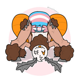 1_eye 4_arms all_fours ambiguous_gender ankle_tuft antennae_(anatomy) anthro arm_tuft ass_up butt clean_diaper clothed clothing diaper digitigrade hands_on_legs hands_on_thighs head_tuft insect_wings leg_tuft lgbt_pride looking_at_viewer looking_back multi_arm multi_limb orange_eyes presenting presenting_hindquarters pride_colors shadow simple_background smile solo tan_body text tongue tongue_out transgender_pride_colors tuft upside_down wearing_diaper white_background wings wrist_tuft carverthemoth international_transgender_day_of_visibility carver_(carverthemoth) arthropod insect lepidopteran moth 1:1 2026 artist_name colored digital_drawing_(artwork) digital_media_(artwork) full-length_portrait portrait shaded signature watermark