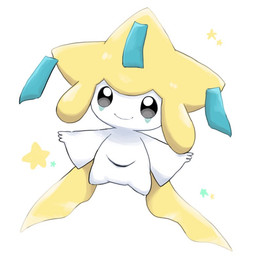 ambiguous_gender black_eyes cape clothing eye_markings feral floating markings pseudo_clothing pseudo_hair simple_background smile solo star white_background white_body yellow_cape yellow_clothing yakiniku628 nintendo pokemon generation_3_pokemon jirachi legendary_pokemon pokemon_(species) colored