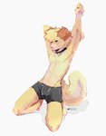 anthro biped black_eyes boxers_(clothing) boxers_only brown_body brown_fur clothed clothing collar_tag fur looking_at_viewer male slim_anthro slim_male solo topless underwear underwear_only mid_bf canid canine canis domestic_dog mammal 2024 absurd_res hi_res