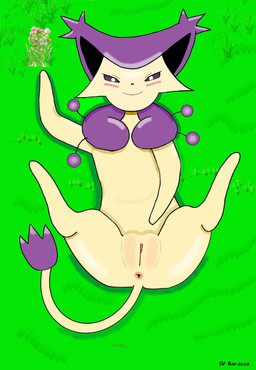 anus bedroom_eyes blush female feral genitals grass looking_at_viewer lying narrowed_eyes on_back plant seductive smile smiling_at_viewer spread_legs spreading tail teasing vulva sv_baracca nintendo pokemon delcatty domestic_cat felid feline felis generation_3_pokemon mammal pokemon_(species) absurd_res hi_res
