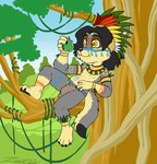 anthro forest male markings native nude plant solo tree tribal tribal_markings young young_anthro zooshi zooshi_(character) canid canine canis mammal wolf 2022 absurd_res hi_res