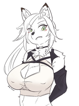 anthro big_breasts breasts female fluffy huge_breasts neck_tuft nipple_outline solo stripes tuft zincx mihoyo zenless_zone_zero pulchra_fellini domestic_cat felid feline felis mammal hi_res