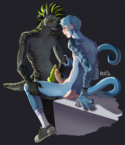 animal_genitalia animal_penis anthro anthro_on_anthro black_background bottomwear bottomwear_down canine_genitalia canine_penis clothed clothing duo footwear frottage fur genital_piercing genitals green_eyes green_penis grey_body grey_fur humanoid_genitalia humanoid_penis knot knotted_penis male male/male navel navel_piercing nipples pants pants_down partially_clothed penile penis penis_piercing penises_touching piercing rear_view sex shoes simple_background sitting slim_anthro slim_male socks standing tail r0tt13 haplorhine hyena mammal monkey primate hi_res