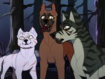 feral group male plant scar smile standing tongue tongue_out tree grumpmuzzle ginga_(series) kagetora_(ginga) ken_(ginga) kyoshiro_(ginga) canid canine canis domestic_dog mammal 2020