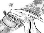 basket container duo egg feral horn smile natoli mythology dragon mythological_creature mythological_scalie scalie 2022 digital_media_(artwork) headshot_portrait monochrome portrait