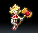 anthro black_background clothing female fur glistening glistening_body gloves gradient_background hammer handwear holding_hammer holding_object holding_tool holding_weapon piko_piko_hammer simple_background solo super_form thin_thighs tools weapon yellow_body yellow_fur lettuce_(artist) sega sonic_the_hedgehog_(series) amy_rose super_amy_rose eulipotyphlan hedgehog mammal 2023 hi_res