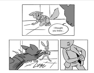 anthro betrayal clothed clothed_anthro clothed_female clothing dialogue duo female fox_tail lunging male pointy_ears pulling_out_weapon rabbit_ears text gilman2004 disney zootopia judy_hopps nick_wilde canid canine european_rabbit fox lagomorph leporid mammal oryctolagus rabbit red_fox true_fox comic english_text monochrome