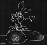 anthro big_breasts breasts clothed clothing clothing_lift female flashing heart_symbol nipples open_mouth shirt shirt_lift smile solo topwear nehmkey vib-ribbon vibri lagomorph leporid mammal rabbit 2024 black_and_white digital_media_(artwork) hi_res monochrome signature