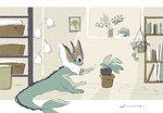 ambiguous_gender blue_body blue_eyes blue_skin book bookshelf duo feral furniture leaf leaf_(anatomy) looking_at_another paws plant plant_pot red_eyes tail yura_inaho nintendo pokemon eeveelution elemental_creature flora_fauna generation_1_pokemon oddish pokemon_(species) vaporeon 2021 signature