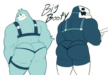 big_butt blue_body blue_butt butt butt_focus duo looking_back male not_furry simple_background standing text white_background elfein atlus epic_games fortnite megami_tensei sega rippley_(fortnite) thanatos_(megami_tensei) goo_creature goo_humanoid humanoid 2021 crossover english_text