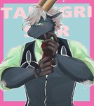 anthro black_body black_fur buttoned_clothing clothing eyewear fur glasses gloves green_eyes hair handwear male muscular muscular_anthro muscular_male necktie solo topwear vest white_hair izm_rm7 lifewonders tokyo_afterschool_summoners tanngrisnir_(tas) bovid caprine goat mammal hi_res