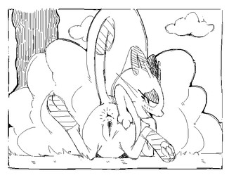 3_fingers 3_toes anthro anus arm_support bedroom_eyes biped blush border butt claws cloud curled_tail dipstick_tail feet female fingers genitals grass half-closed_eyes hindpaw leaning_on_elbow leg_markings long_tail looking_at_viewer looking_back lying markings multicolored_tail narrowed_eyes nude on_front open_mouth open_smile outside pawpads paws plant presenting presenting_hindquarters presenting_vulva puffy_anus rear_view seductive shrub sky smile socks_(marking) solo spread_anus spread_butt spread_vulva spreading tail tail_markings toes tree vulva whiskers white_border zombiesunlight nintendo pokemon felid generation_1_pokemon mammal meowth pokemon_(species) 2017 aliasing black_and_white digital_drawing_(artwork) digital_media_(artwork) full-length_portrait monochrome portrait