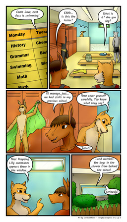 adolescent anthro balls casual_nudity clothed clothed/nude clothing dialogue genitals locker_room male nude nude_male penis public public_nudity school shower text towel undressing young confusedraven dave_(confusedraven) tim_(confusedraven) canid canine equid equine fox horse lagomorph leporid mammal mouse murid murine rabbit rodent 4:7 absurd_res comic english_text hi_res
