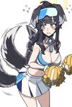 black_hair blush bottomwear breasts cheerleader cleavage clothed clothing female hair pom_poms shirt_collar skirt solo tail tail_motion tailwag powtaytow3333 blue_archive hibiki_nekozuka animal_humanoid canid canid_humanoid canine canine_humanoid dog_humanoid humanoid mammal mammal_humanoid 2022 absurd_res hi_res