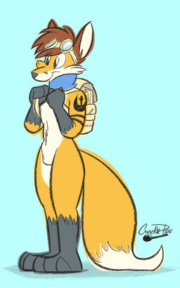 anthro backpack barefoot biped black_body black_fur blue_background blue_scarf brown_hair dipstick_tail eyewear eyewear_on_head featureless_crotch feet fur gloves_(marking) goggles goggles_on_head grey_body grey_fur hair hindpaw leg_markings male markings mostly_nude multicolored_tail orange_body orange_fur paws plantigrade scarf scarf_only short_hair side_view simple_background smile socks_(marking) solo standing tail tail_markings tattoo toes toony white_body white_fur crackiepipe asher_(asherthefox) canid canine fox mammal red_fox true_fox 2016 5:8 digital_drawing_(artwork) digital_media_(artwork) flat_colors signature