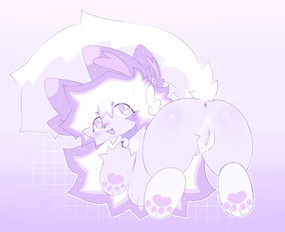 anus collar ear_piercing ear_ring female feral genitals looking_at_viewer multicolored_body nude open_mouth pawpads paws piercing presenting purple_body purple_eyes raised_tail ring_piercing simple_background solo tail vulva white_body wayletuwu domestic_cat felid feline felis mammal colored hi_res